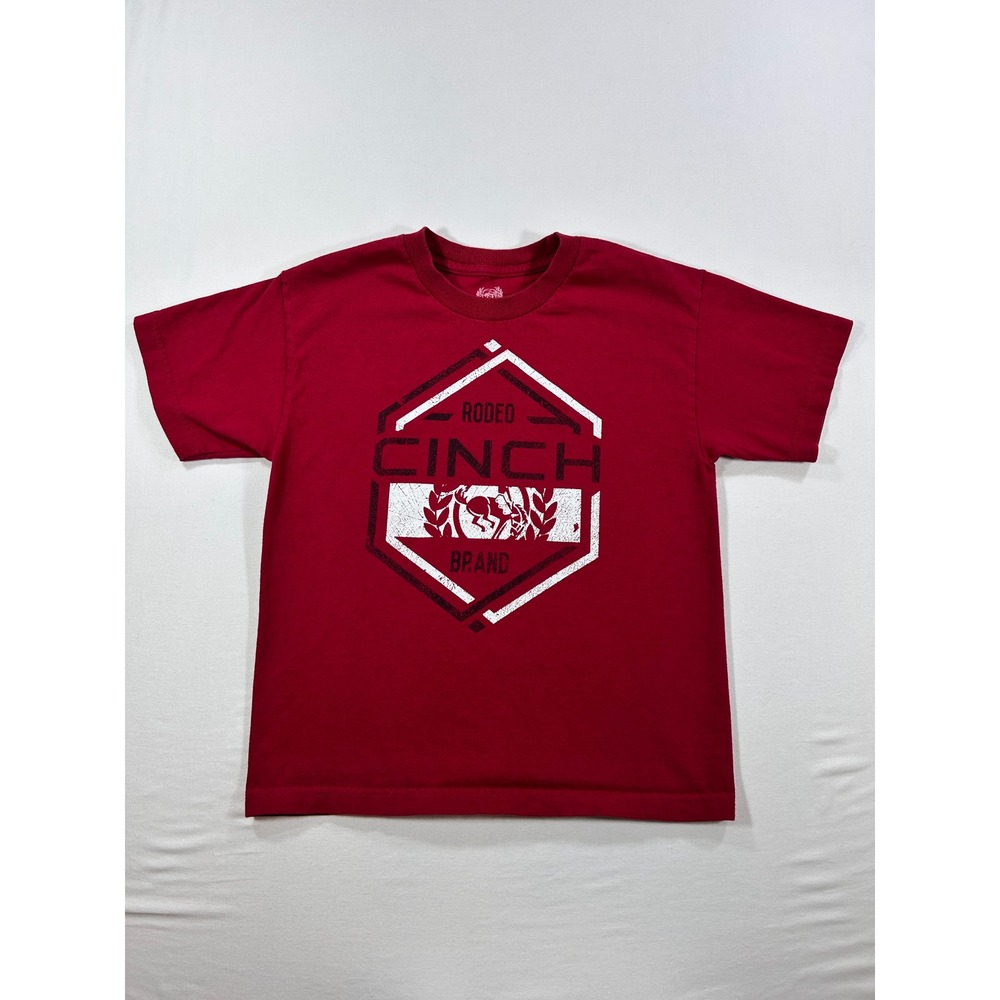 Cinch Boys Rodeo Brand Graphic T-Shirt Red Cotton Short Sleeve Size M 10